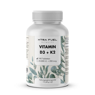 Vitamina D3 + K2 comprimidos - 20.000 U.I. + 200mcg - 100% pura y altamente dosificada
