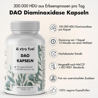 Cápsulas de DAO - Diamino oxidasa vegana procedente de brotes de guisantes - 300.000 HDU
