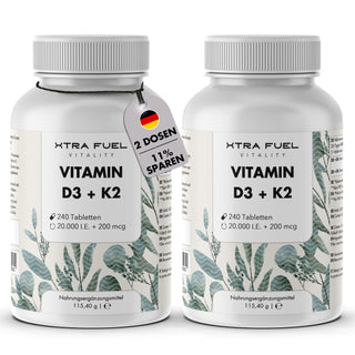 Vitamina D3 + K2 comprimidos - 20.000 U.I. + 200mcg - 100% pura y altamente dosificada