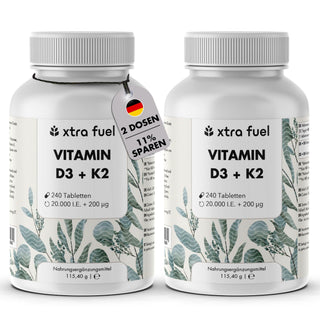 Vitamina D3 + K2 comprimidos - 20.000 U.I. + 200mcg - 100% pura y altamente dosificada