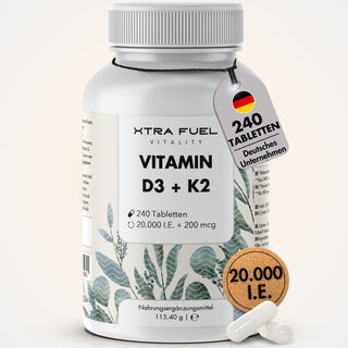 Vitamina D3/K2 comprimidos MK7 all-trans - 20.000 U.I. + 200 μg - 240 comprimidos por lata
