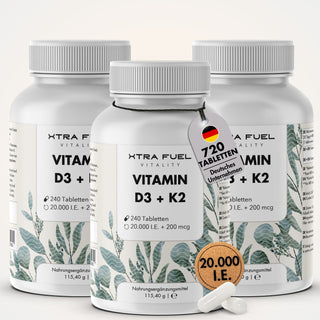 Vitamina D3/K2 comprimidos MK7 all-trans - 20.000 U.I. + 200 μg - 240 comprimidos por lata