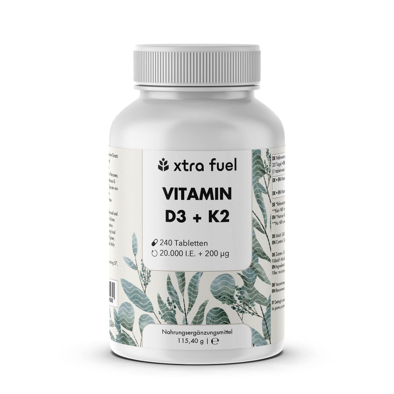 Vitamina D3 + K2 comprimidos - 20.000 U.I. + 200mcg - 100% pura y altamente dosificada