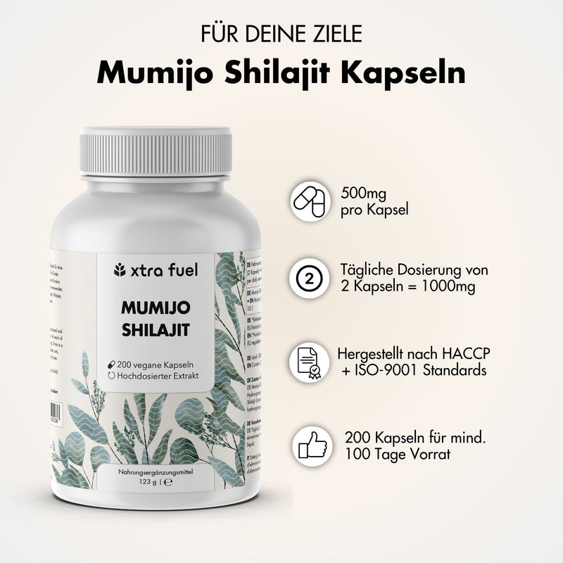 Cápsulas de Shilajit - 200x cápsulas de Mumijo - ganador de precio-calidad