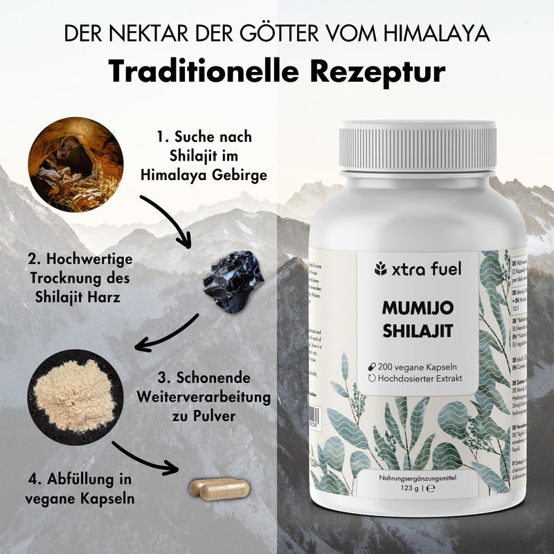 Cápsulas de Shilajit - 200x cápsulas de Mumijo - ganador de precio-calidad