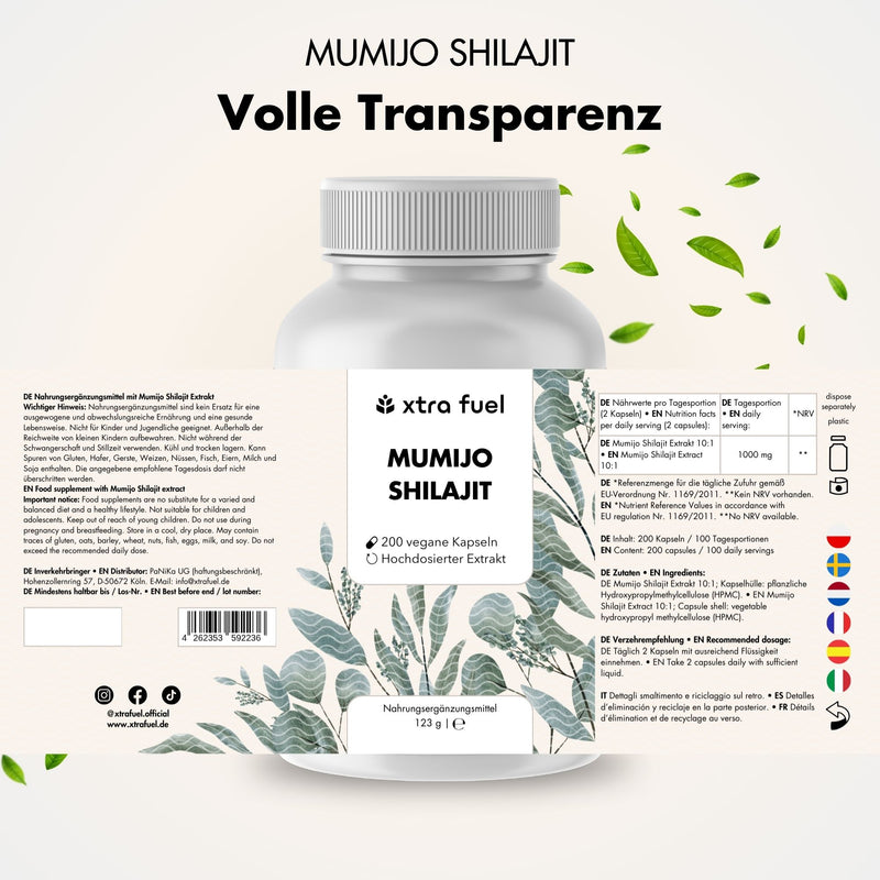 Cápsulas de Shilajit - 200x cápsulas de Mumijo - ganador de precio-calidad