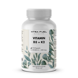 Cápsulas de vitamina D3 + K2 - 20.000 U.I. + 200mcg - altamente puras y vegetarianas