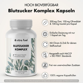 Complejo de azúcar en sangre* - mezcla de nutrientes con canela de Ceilán, inositol y hoja de olivo