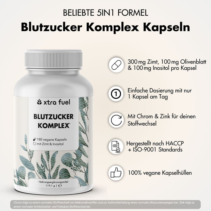 Complejo de azúcar en sangre* - mezcla de nutrientes con canela de Ceilán, inositol y hoja de olivo