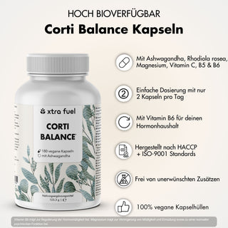 Cortisol cápsulas* - Corti Balance* - mezcla de nutrientes con ashwagandha, rhodiola y vitamina B6