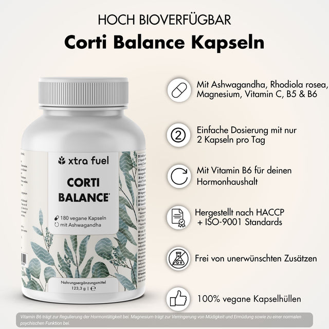 Cortisol cápsulas* - Corti Balance* - mezcla de nutrientes con ashwagandha, rhodiola y vitamina B6