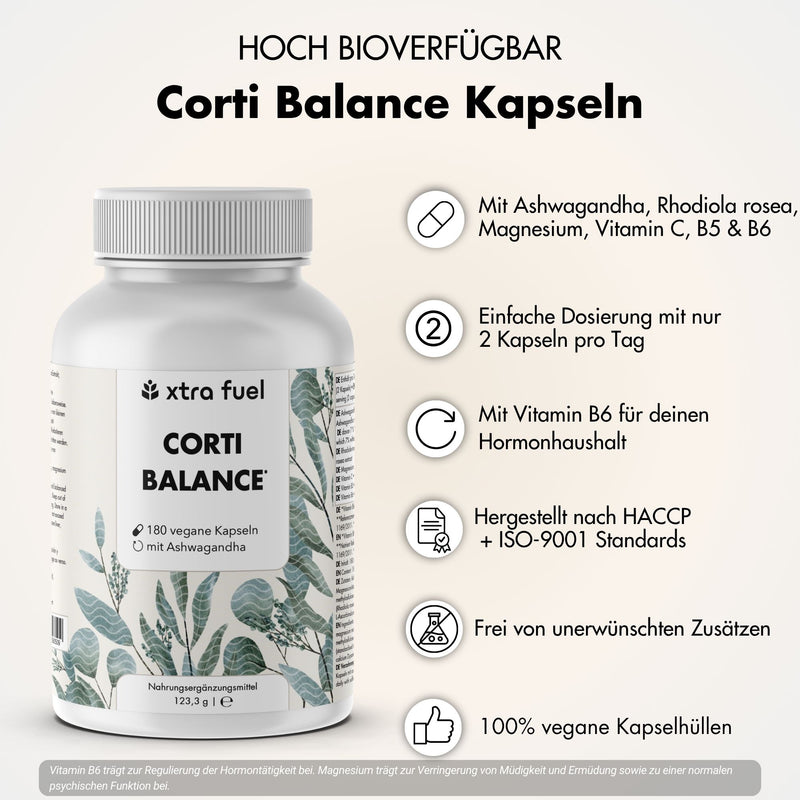 Cortisol cápsulas* - Corti Balance* - mezcla de nutrientes con ashwagandha, rhodiola y vitamina B6
