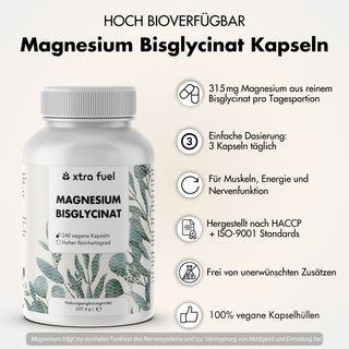 Bisglicinato de magnesio - fórmula quelatada con 315 mg de magnesio elemental