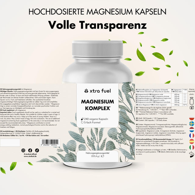 Complejo de magnesio* - fórmula quíntuple con 400 mg de magnesio elemental