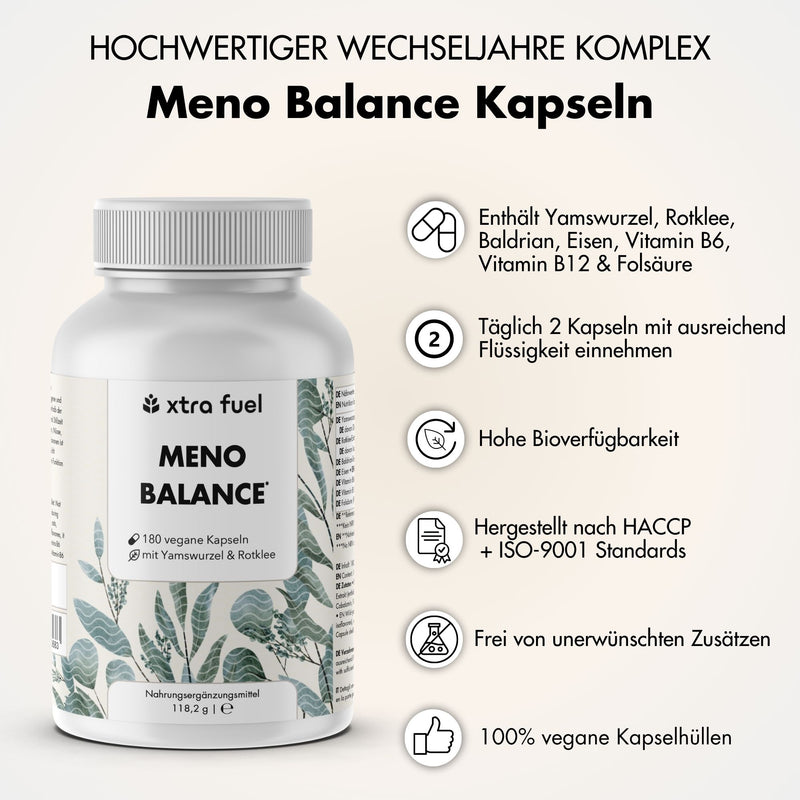 Cápsulas para la menopausia - Meno Balance - Fórmula natural con ñame, trébol rojo, valeriana y hierro