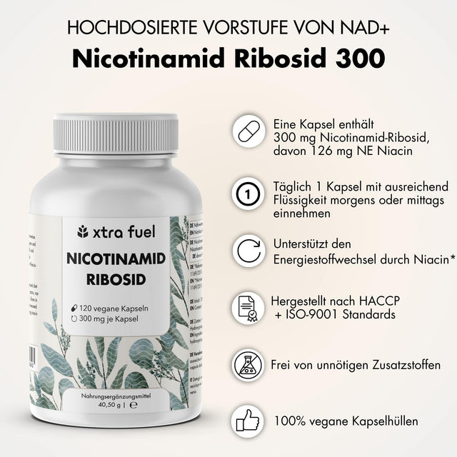 Ribósido de nicotinamida 300 - precursor de NAD+ - niacina para la energía y la vitalidad celular*.
