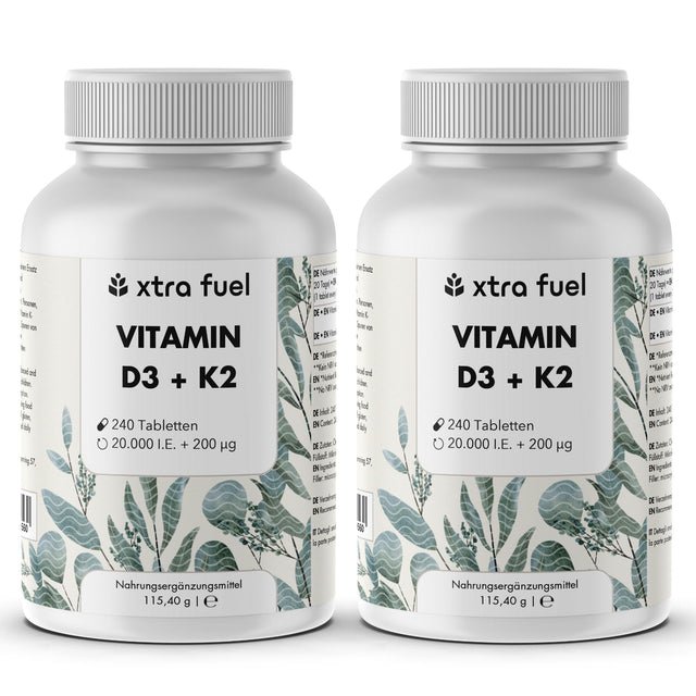 Vitamina D3 + K2 comprimidos - 20.000 U.I. + 200mcg - 100% pura y altamente dosificada