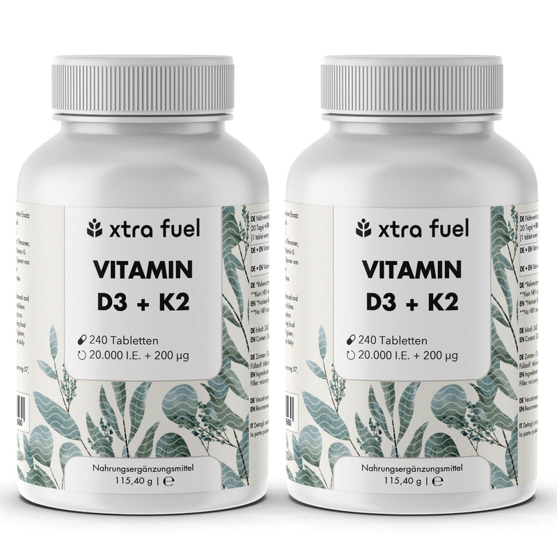 Vitamina D3 + K2 comprimidos - 20.000 U.I. + 200mcg - 100% pura y altamente dosificada